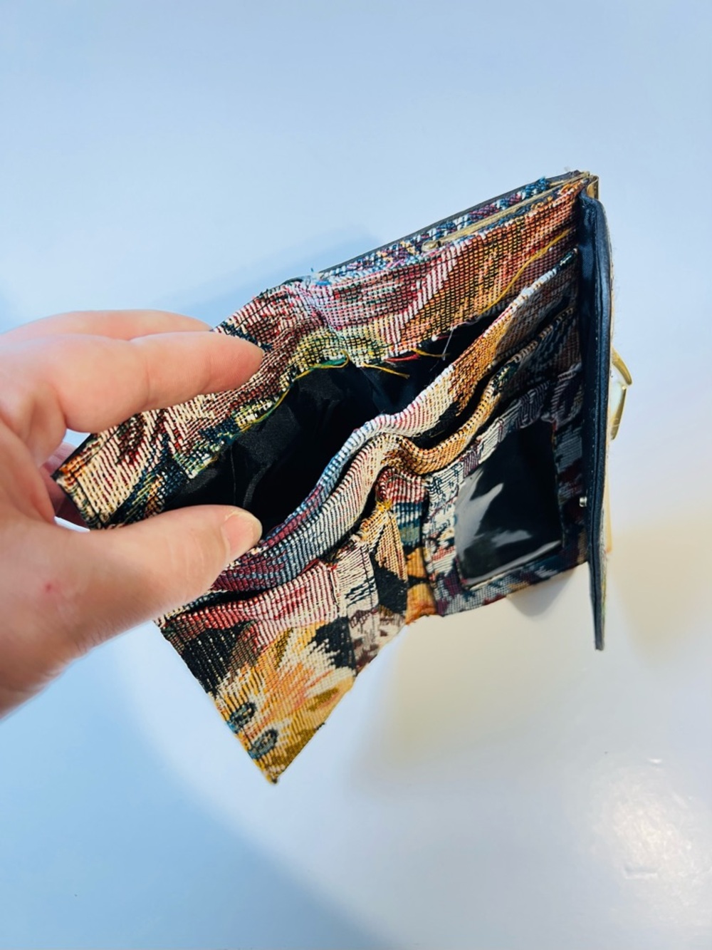 Vintage Floral Cat Tapestry Wallet 90’s Boho Chic Gold Tone Kiss Lock Clutch - Picture 13 of 13